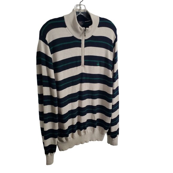Brooks Brothers Other - Brooks Brothers 346 Mens Size XL Sweater Merino Wool Striped Half-Zip Beige Navy